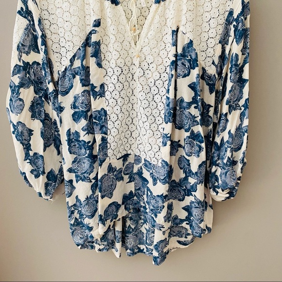 Free People Floral Blouse Blue Sz Small - Picture 3 of 10